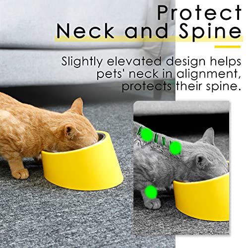 SUPERDESIGN Anti-Vomiting 15° Slanted Pet Bowl, S/0.5 Cup, Yellow | 15° Tilted, Anti-Vomit & Neck Relief, Non-Slip Base, Detachable Stainless Steel Liner, Dishwasher Safe, for Cats & Dogs - color: Bright Yellow, size: S/0.5 Cup