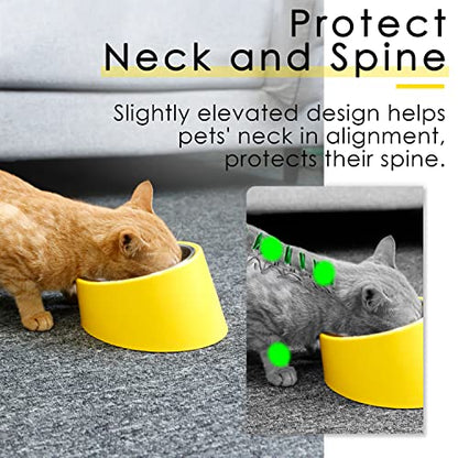 SUPERDESIGN Anti-Vomiting 15° Slanted Pet Bowl, S/0.5 Cup, Yellow | 15° Tilted, Anti-Vomit & Neck Relief, Non-Slip Base, Detachable Stainless Steel Liner, Dishwasher Safe, for Cats & Dogs - color: Bright Yellow, size: S/0.5 Cup
