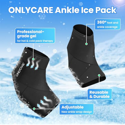 ONLYCARE Ankle Ice Pack Wrap for Swelling, Upgraded Gel Ice Pack Reusable, Hot Cold Therapy, Cold Pack for Sprained Ankle Injuries, Achilles Tendonitis, Plantar Fasciitis - color: Black