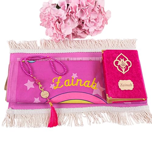 IEF Personalized Eid Gifts Prayer Mat, Birthday Gifts Quran Prayer Beads Set, Anniversary Gift Chenille Prayer Rug Pearl Prayer Beads Arabic Quran for Girls (Girl, Model-4) - color: Model-4