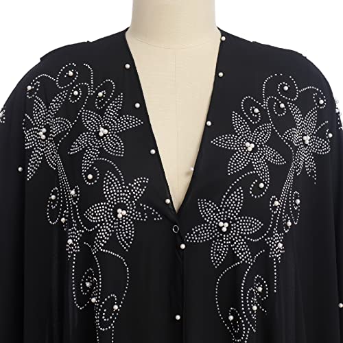 OBEEII Muslim Dress for Women Loose Batwing Sleeved Hooded Beaded Embroidery Long Abaya Dress Kaftan Abayas Islamic Robe - color: Bs01