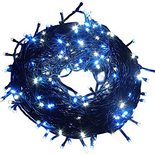 Fairy Lights Outdoor String Lights 33ft 100 LED with Memory Modes Controller, Extendable Christmas Lights Decorations for Wedding, Christmas, Valentine, Party, Patio, Indoor Outdoor (Black Wire -Blue) - color: Blue Brightness (Black Wire)