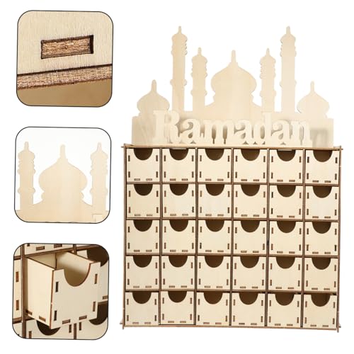Healifty Wooden Advent Calendar for Ramadan Unique Home Decor Creative DIY Countdown Eid Mubarak Table Decoration for Ramadan Parties and Celebrations