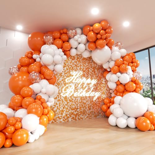 Orange and White Balloon Arch Kit, ADOINBY 140Pcs White and Orange Balloons Confetti Balloon 18 12 10 5 Inch Different Size Balloons for Baby Shower Halloween Birthday Anniversary Party Decoration - color: Orange and White
