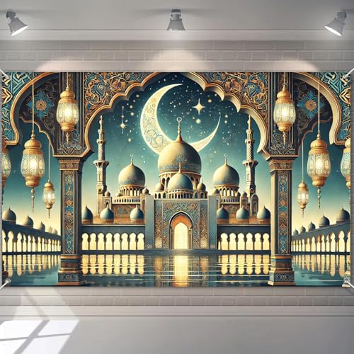 BlissYard Eid Mubarak Backdrop Crescent Moon Mosque Decorations