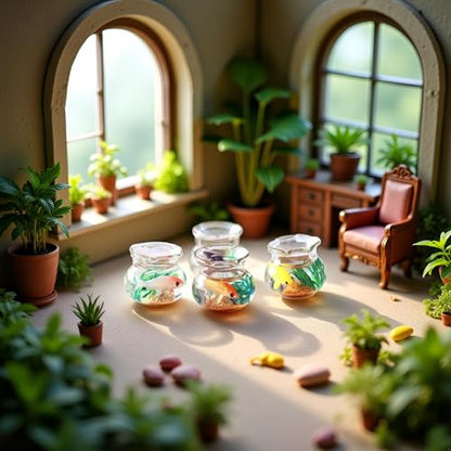 2Pcs Miniature Fish Tank Toy Mini Round Fish Bowls Resin Goldfish Grass for Dollhouse Desktop Craft Project Decor,Mini Fish Bowl,Dollhouse Accessories,Dollhouses Décor