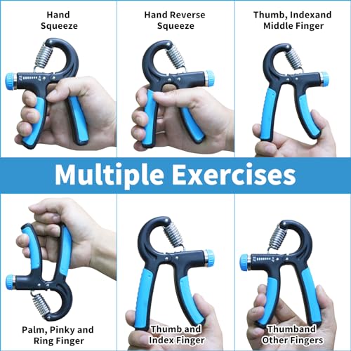 Grip Strength Trainer, Hand Gripper Strengthener with Adjustable Resistance 11-132 Lbs (5-60kg), Forearm Strengthener with Non-Slip Gripper for Muscle Building and Injury Recover (Blue)