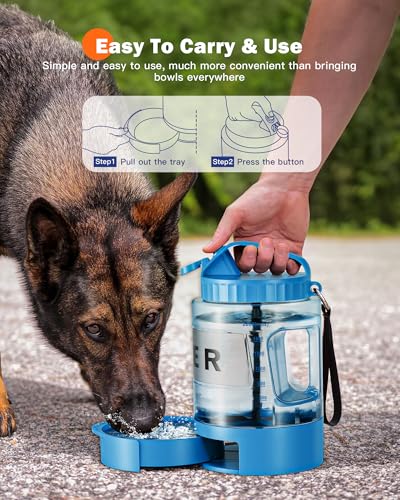 77oz Large Dog Water Bottle - Portable Travel Dog Water Dispenser & Bowl - Leak-Proof Pet Water Jug for Hiking, Camping, Walking & Car Trips, Blue