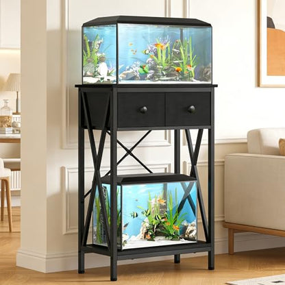 Fish Tank Stand with Drawer, 5-10 Gallon Aquarium Stand Easy Assemble - color: Black, size: 5-10 Gallon