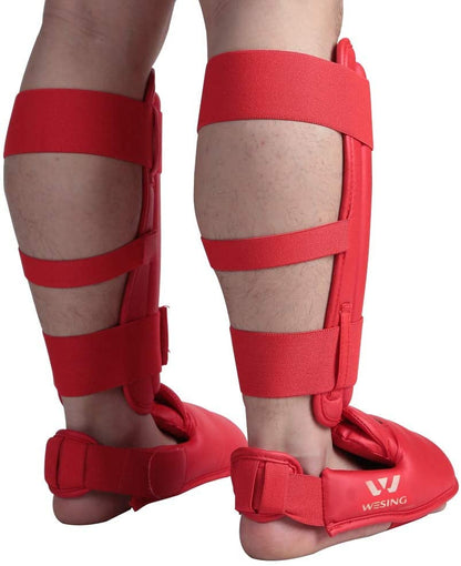 Wesing Karate Protective Gears Set with Chest Guard Gloves Groin Protection and Shin Instep Guard for Men - color: Red, size: Large