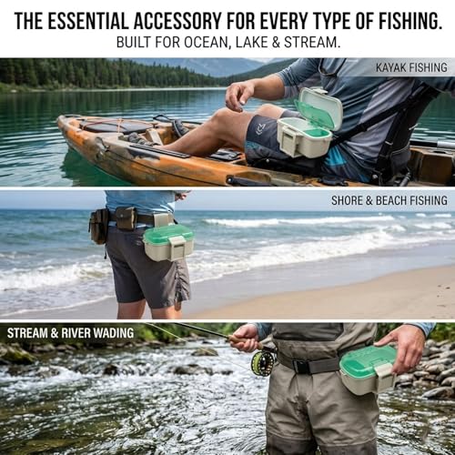 Insulated Fishing Bait Box - Live Bait Cooler for Worms & Nightcrawlers - Waist Mounted Tackle Storage with Adjustable Belt - Portable Bait Bucket for Kayak, Shore & Saltwater Fishing