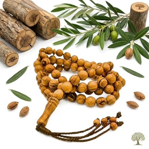 DURINGUSES® Premium Olive Wood Tasbih 12mm – Handmade Prayer & Meditation Beads (Single 99-Bead Cycle, Larger Than Our 33-Bead Version) – Natural Bethlehem Wood, Smooth Durable Design