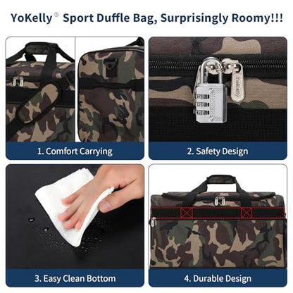 Mens Gym Bag 20 inch, Camo | 40L, Sport Duffle Bag for Men, Weekender, Travel - color: Camo