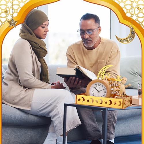 DoubleFill 3 Sets Ramadan Serving Tray Gold Eid Mubarak Holder Al-fitr Home Decoration for Moon Star Tray Gold Container for Home Islamic Muslim Party Tableware Kitchen Dessert Food Storage(Novetly) - style: Novetly