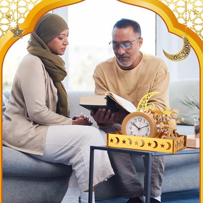 DoubleFill 3 Sets Ramadan Serving Tray Gold Eid Mubarak Holder Al-fitr Home Decoration for Moon Star Tray Gold Container for Home Islamic Muslim Party Tableware Kitchen Dessert Food Storage(Novetly) - style: Novetly