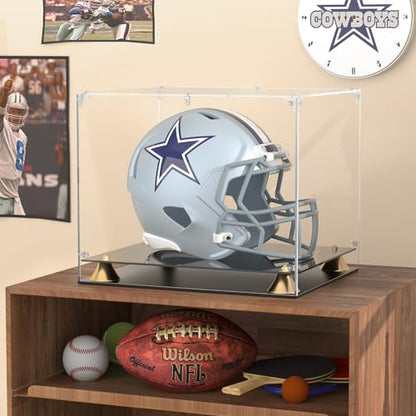 KOLIPI Football Helmet Display Case, Full Size Clear Acrylic Case Display for Football Baseball Motorcycle Helmet, Self-Assembly Showcase with Double Layer Base, Protector for Signed Memorabilia - size: Football Helmet Case, 15x12x13 inches
