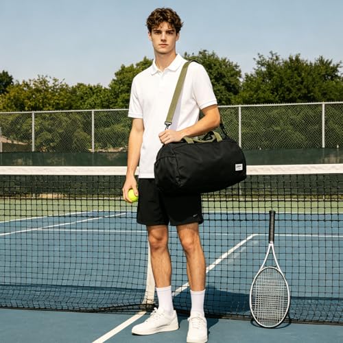 BESMART Gym Bags for Men with Side Pocket，38L Large Sports Gym Duffle Bag | Adjustable Strap&Shoe Compartment, Waterproof, Spacious, Wet Pocket, Durable Duffel Bag for Gym,Travel, Fitness,Black/Green - color: Black/olive green with TPU pocket