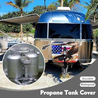 Eagle American Flag Double 20lb RV Propane Tank Cover for Travel Trailer Polyester Waterproof Cover Sun Protection Easy to Stall Easy to Stall - color: Eagle American Flag, size: S(20LB)