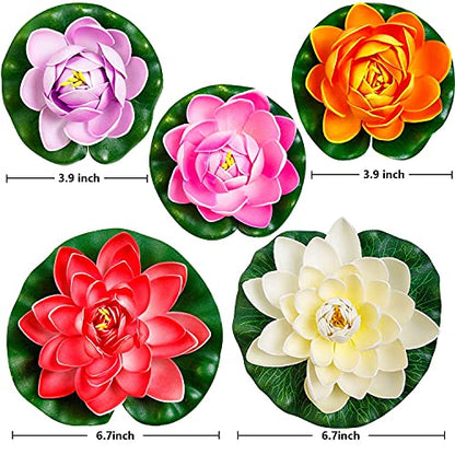 14Pcs Artificial Lily Pads and Artificial Lotus Flower | 9Pcs Fake Lily Pads, 5pcs Artificial Foam Lotus Flower for Pool Garden Koi Fish Pond Aquarium Wedding Decor - size: 11 inches, 6 inches