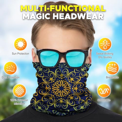 JOEYOUNG Headwear, Bandana, Neck Gaiter Head Wrap Headband Balaclava Magic Scarf - color: A-blue Boho