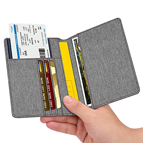 FINTIE Passport Holder, Slim Travel Wallet RFID Blocking Card Case Cover - color: Denim Grey
