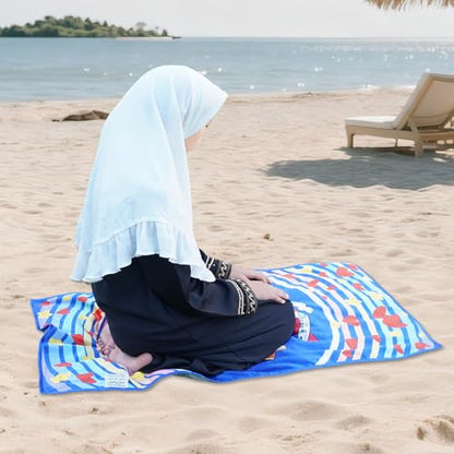 Children's Islamic Prayer Mat – Hajj Journey Theme, Soft German Velvet Material, Eco-Friendly & Safe, Educational Prophets Design, Perfect for Kids Learning Islam (Blue) - color: Blue
