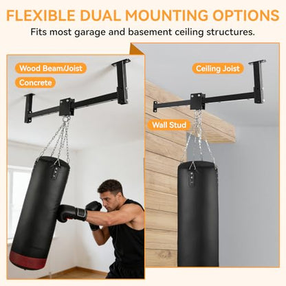 Heavy Bag Hanger Wall Ceiling Mount with Roller System, 300 LB Capacity Adjustable Punching Bag Hanger, Sliding Bracket for Boxing, Kickboxing, MMA Training