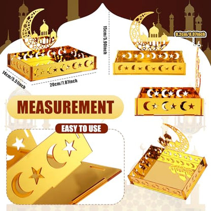 DoubleFill 3 Sets Ramadan Serving Tray Gold Eid Mubarak Holder Al-fitr Home Decoration for Moon Star Tray Gold Container for Home Islamic Muslim Party Tableware Kitchen Dessert Food Storage(Classic) - style: Classic