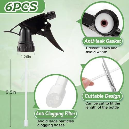 6pcs Spray Bottle Replacement Nozzle- Reusable Heavy Duty Mist Spray & Stream Sprayer Replacement Tops Fit Standard 28/400 Neck 32oz, 16oz, 8oz Bottles for Home Office Cleaning Household Gifts, Black - color: Black