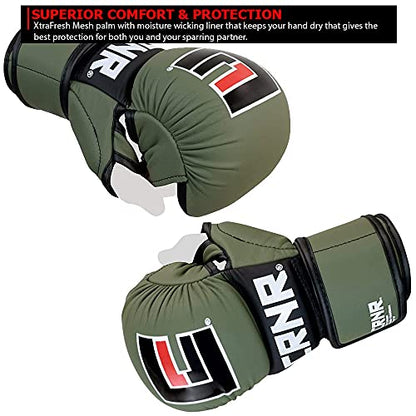Combat Corner - MMA Spar Gloves for Men and Women - Kickboxing, MMA, Muay Thai Sparring Training Gloves | OD Green - size: Small-Medium