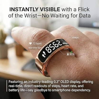 Smart Ring with Display for Men Women, Fitness Tracker Ring with Sleep Tracking, Heart Rate & Blood Oxygen Monitor, Activity Tracker Smart Ring with Step Counter (9#) - size: 9#