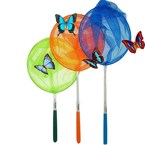 #1 M-jump 3 Pack Colored Telescopic Butterfly Nets - Great for Catching Insects Bugs Fishing - Outdoor Toy for Kids Playing - Extendable from 6.8" to 34"…