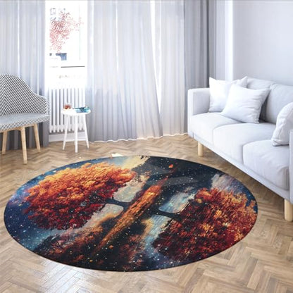 Starry Nature Round Area Rugs 4ft Autumn Tree Starry Night Sky Water Reflection Circular Rugs Washable Non Slip Carpet Large Thin Foldable Low Pile Stain Resistant Throw Mat for Bedroom Office - color: Ydt03, size: 4ft (Round)
