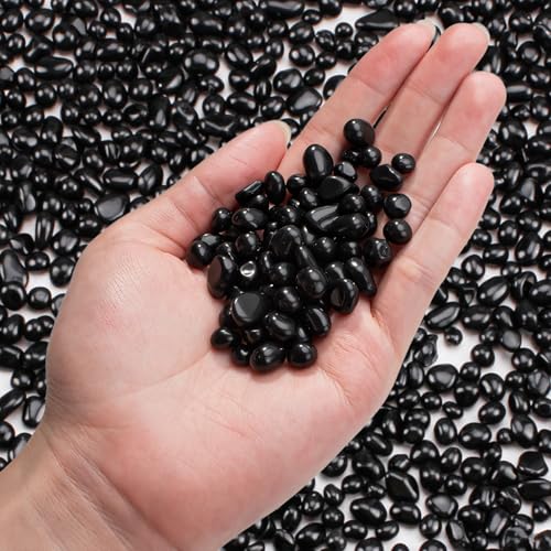 Keedolla 2 lbs/900g Aquarium Fish Tank Gravel Rocks Glass Pebbles Gemstones, Black Glass Stones Vase Filler for Fountain Succulent Plant Decorative Rock Pebble Stone - color: Black, size: 2 Pound