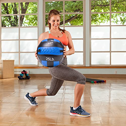 JFit Wall Ball – Premium Soft Weighted Exercise Ball for Strength, Conditioning, Gym & Home Workouts, 4-30 LB - color: Blue/Black, style: 25 LB