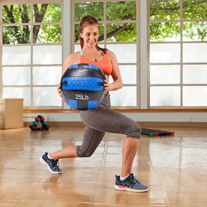 JFit Wall Ball – Premium Soft Weighted Exercise Ball for Strength, Conditioning, Gym & Home Workouts, 4-30 LB - color: Blue/Black, style: 25 LB