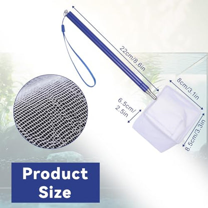 Aquarium Fish Net, 3.3 Inch Small Fish Nets with 8.7" to 39" Long Extendable Stainless Steel Handle & Small Soft Square Fine Mesh Fishs Net for Fishs Tank for Tank & Pond Food Residue Debris Skimming