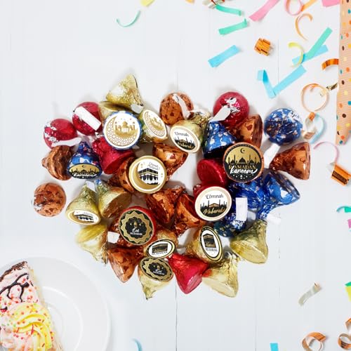 Eid Mubarak Kiss Sticker Labels - Ramadan Kareem Party Round Candy Sticker Favors - Muslim Eid Party Labels Fit Chocolate Candy (Set of 150) - color: Eid Mubarak