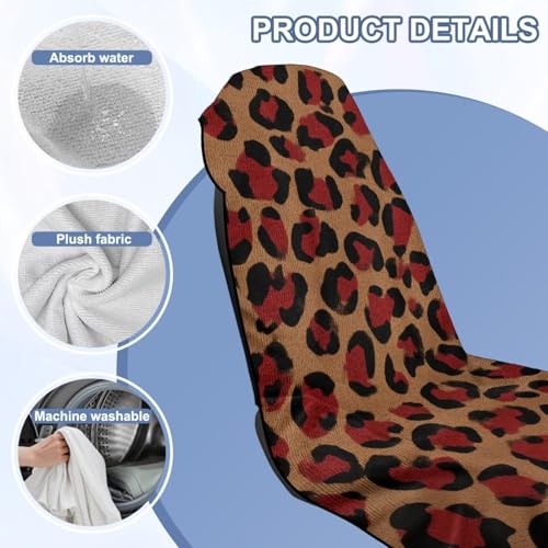 Cheetah Print Towel Car Seat Cover for Front Seats Multi-Purpose Sweat Towel with Storage Bag 60 x 33 Inch Car Seat Hoodie Towels Universal Fit Sedan Truck SUV Van - color: Brown and Red - Cheetah