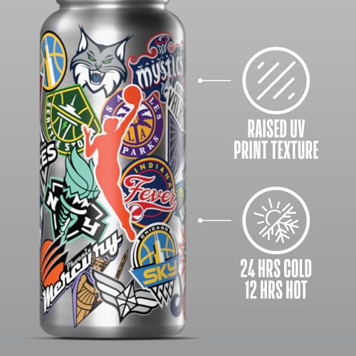 Hydrapeak WNBA Officially Licensed All-Team Sticker Print Logo 32oz Insulated Water Bottle with Straw Lid and Handle, Stainless Steel Travel Tumbler for Passionate WNBA Fans, Drinks Stay Cold 24 Hours - color: WNBA, size: 32 Ounces