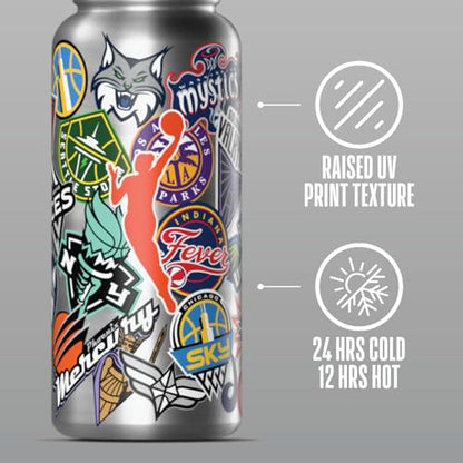 Hydrapeak WNBA Officially Licensed All-Team Sticker Print Logo 32oz Insulated Water Bottle with Straw Lid and Handle, Stainless Steel Travel Tumbler for Passionate WNBA Fans, Drinks Stay Cold 24 Hours - color: WNBA, size: 32 Ounces