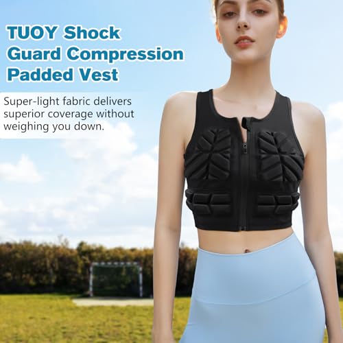 TUOY Women Padded Compression Vest, Impact Vest for Women, Chest Breast Rib Protection Vest for Sports, Karate, Football, Basketball - size: Large, style: Impact Padded Zipper Vest