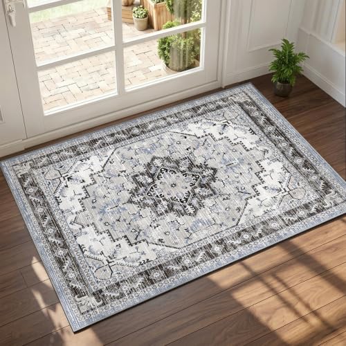 Area Rugs Small 2x3 Washable Non-Slip Boho Indoor Carpets, Blue Grey - color: Blue Grey, size: 2' x 3' (Rectangular)