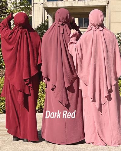 Muslim Prayer Abaya Islamic Women's Khimar Pure Color Hijab Dress Long Sleeve Dubai Kaftan - color: Darkredhijab