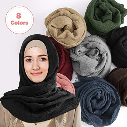Zhanmai 8 Pcs Women Hijab Scarf for All Season Muslim Scarf Shawl Crinkle Hijab Mixed Color - color: Bright Colors