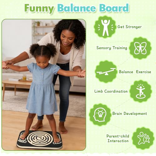 Balance Board Maze for Kids, 17.5-Inch Wobble Board Rocking Seesaw Sensory Training with 6 Balls, Non-Slip Pedals Indoor Outdoor for Boys Girls