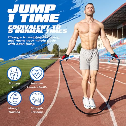Ayombo Jump Rope, Weighted Jump Rope for Fitness, Boxing Equipment Jump Ropes for Men Women, Battle Skipping Ropes for Exercise, Suitable for Boxing, Cardio, Training Muscle Speed Home Gym Workout Equipment - style: 1LB