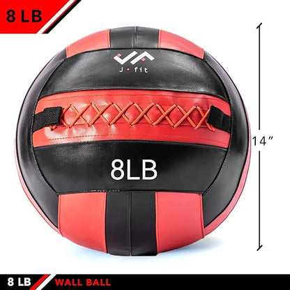 JFit Wall Ball – Premium Soft Weighted Exercise Ball for Strength, Conditioning, Gym & Home Workouts, 4-30 LB - color: Red/Black, style: 8 LB