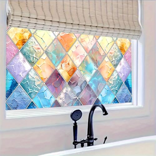 HOMETITUTE Rainbow Diamond Privacy Window Film 39.3x17.7 Inch PVC | Static Cling, Glass Decal | Privacy Film, Decorative Glass Cover | Bathroom, Kitchen, Office (Rainbow Diamond) - color: Rainbow Window Film#1