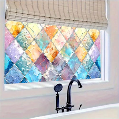 HOMETITUTE Rainbow Diamond Privacy Window Film 39.3x17.7 Inch PVC | Static Cling, Glass Decal | Privacy Film, Decorative Glass Cover | Bathroom, Kitchen, Office (Rainbow Diamond) - color: Rainbow Window Film#1
